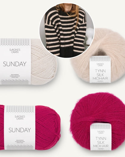 Sandnes Magazin 2302 Abby Pullover aus Sunday mit Tynn Silk Mohair jazzy pink und kitt