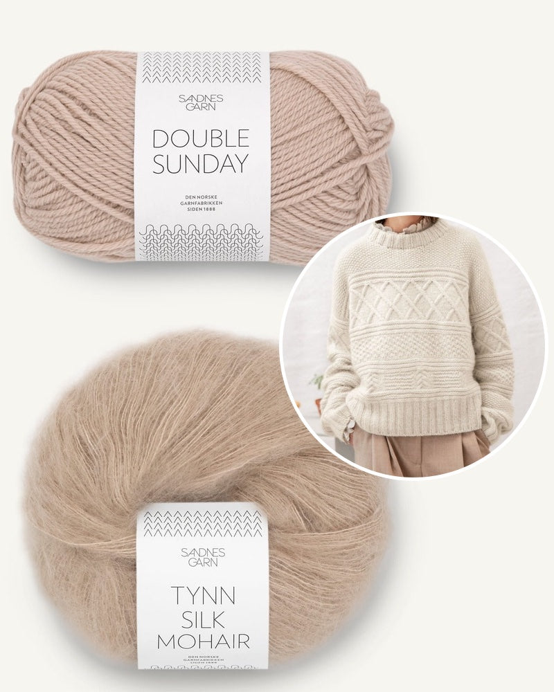  Guernsey Pullover aus Double Sunday und Tynn Silk Mohair beige