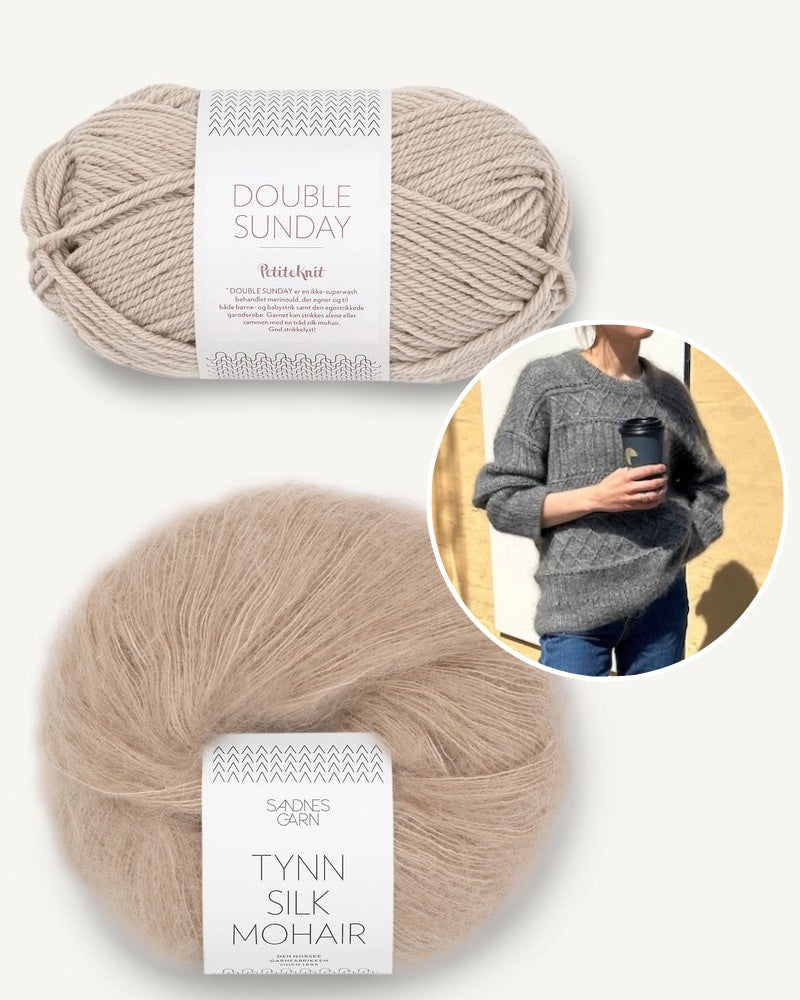 PetiteKnit Ingrid Sweater gestrickt mit Double Sunday und Tynn Silk Mohair kardamon