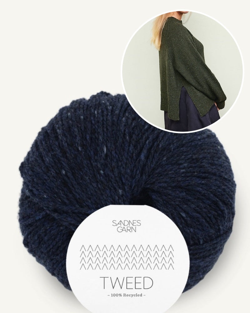 Sandnes Garn Kelly Pullover gestrickt mit Tweed Recycled in navy