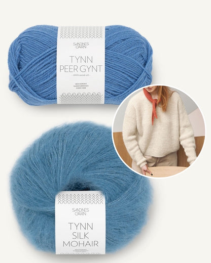 Sandnes Magazin 2302 Loui Pullover Tynn Peer Gynt mit Tynn Silk Mohair regatta blau