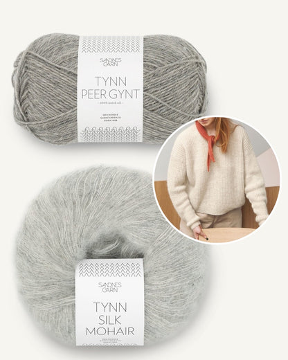 Sandnes Magazin 2302 Loui Pullover Tynn Peer Gynt mit Tynn Silk Mohair hellgrau