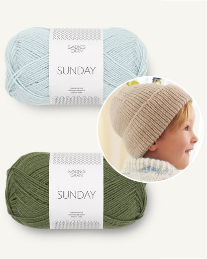 Garnpaket für den Must have Beanie Sunday Edition in blau grün