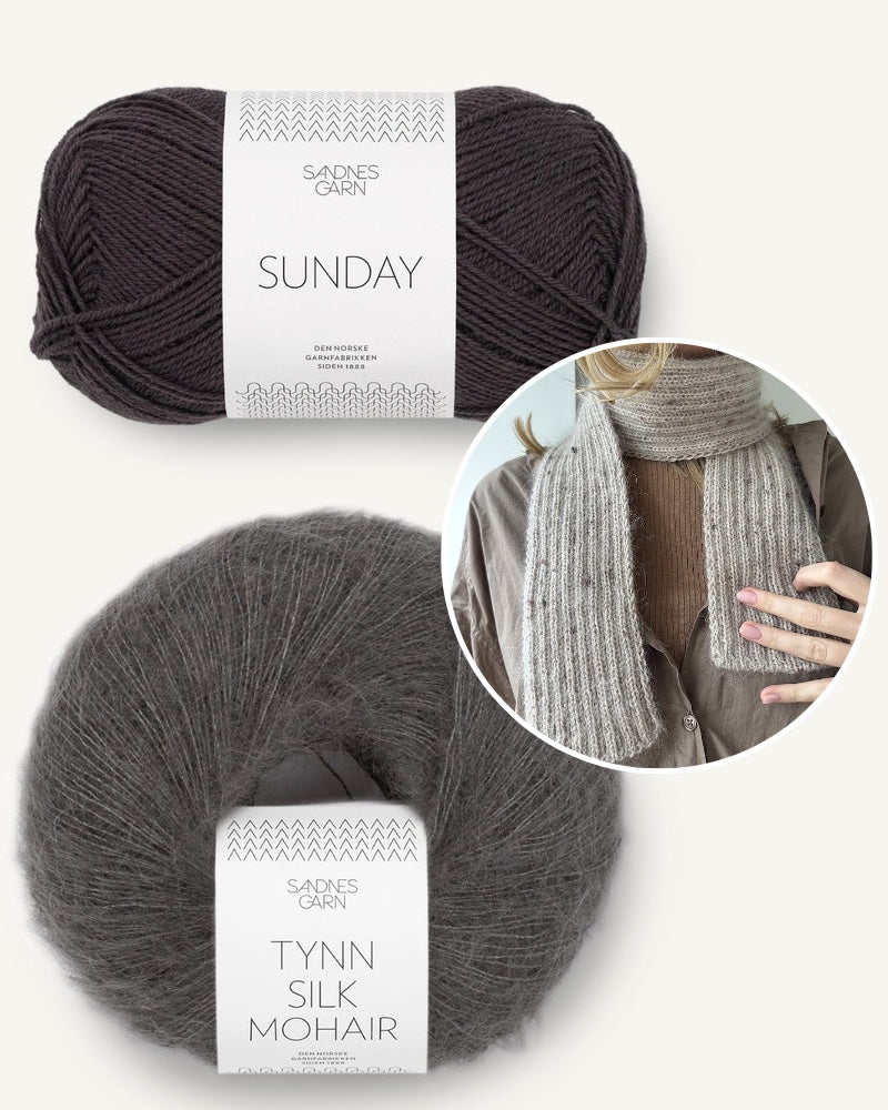 LeKnit Note Rib Scarf mit Sunday und Tynn Silk Mohair von Sandnes Garn bristol black