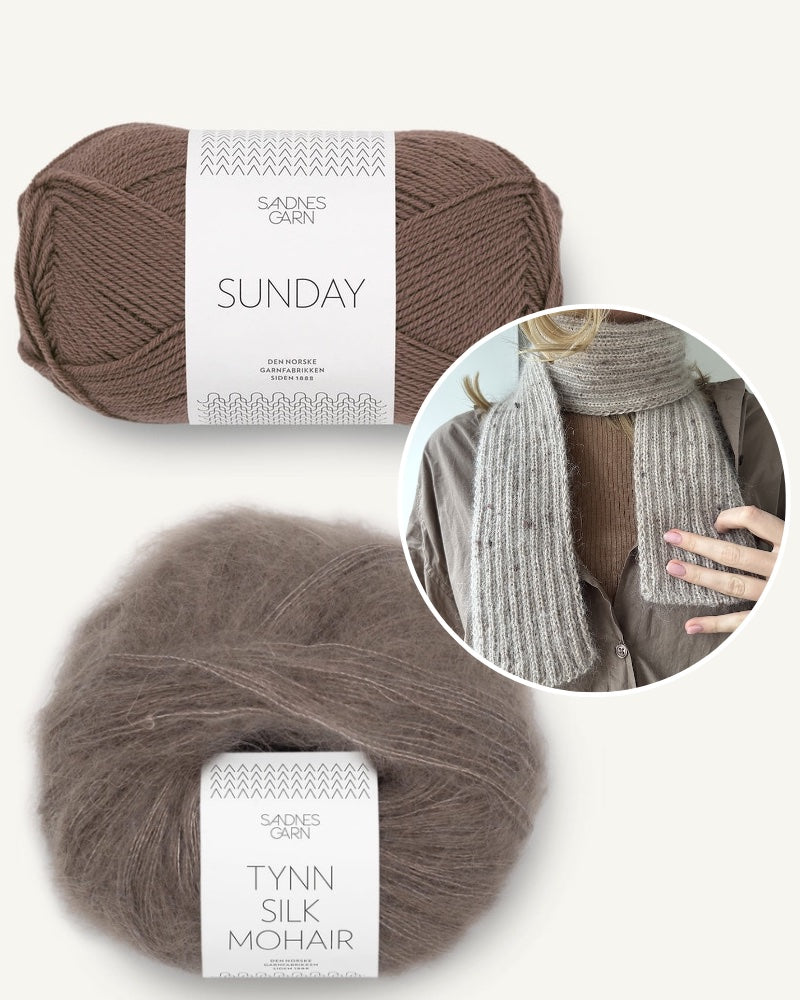 LeKnit Note Rib Scarf mit Sunday und Tynn Silk Mohair von Sandnes Garn eichenlaub