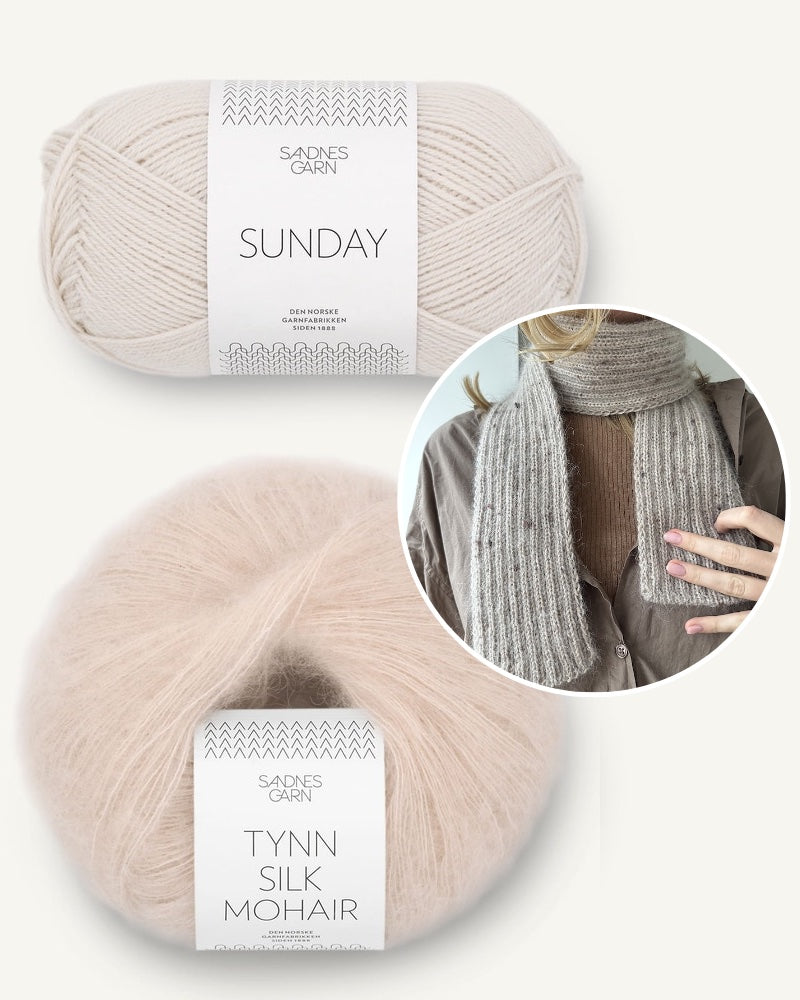 LeKnit Note Rib Scarf mit Sunday und Tynn Silk Mohair von Sandnes Garn kitt