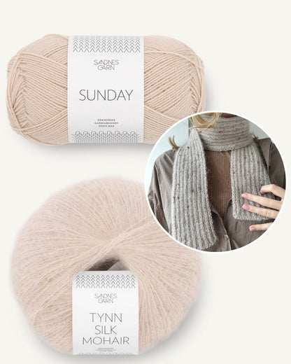 LeKnit Note Rib Scarf mit Sunday und Tynn Silk Mohair von Sandnes Garn marzipan