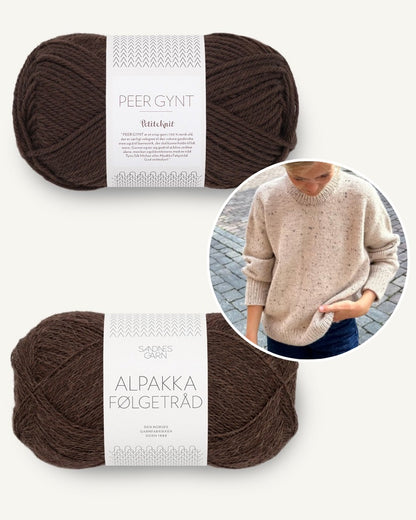 PetiteKnit Sonja Sweater mit Peer Gynt und Alpakka Folgetrad von Sandnes Garn cacao nibs