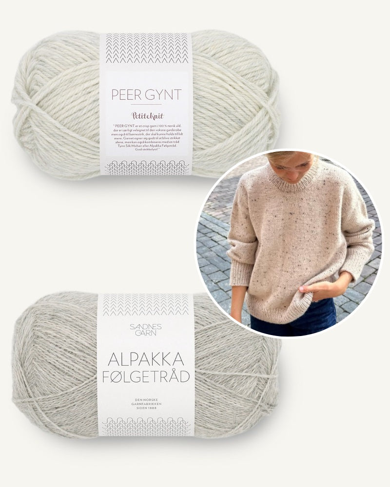 PetiteKnit Sonja Sweater mit Peer Gynt und Alpakka Folgetrad von Sandnes Garn ah melange