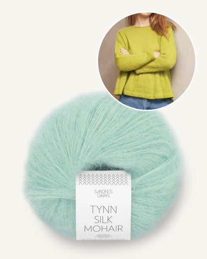 Garnpaket für die Vienna Bluse von Sandnes gestrickt mit Tynn Silk Mohair in blauer dunst