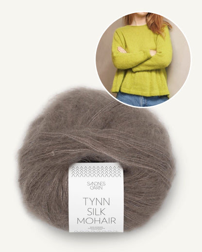 Garnpaket für die Vienna Bluse von Sandnes gestrickt mit Tynn Silk Mohair in eichenlaub