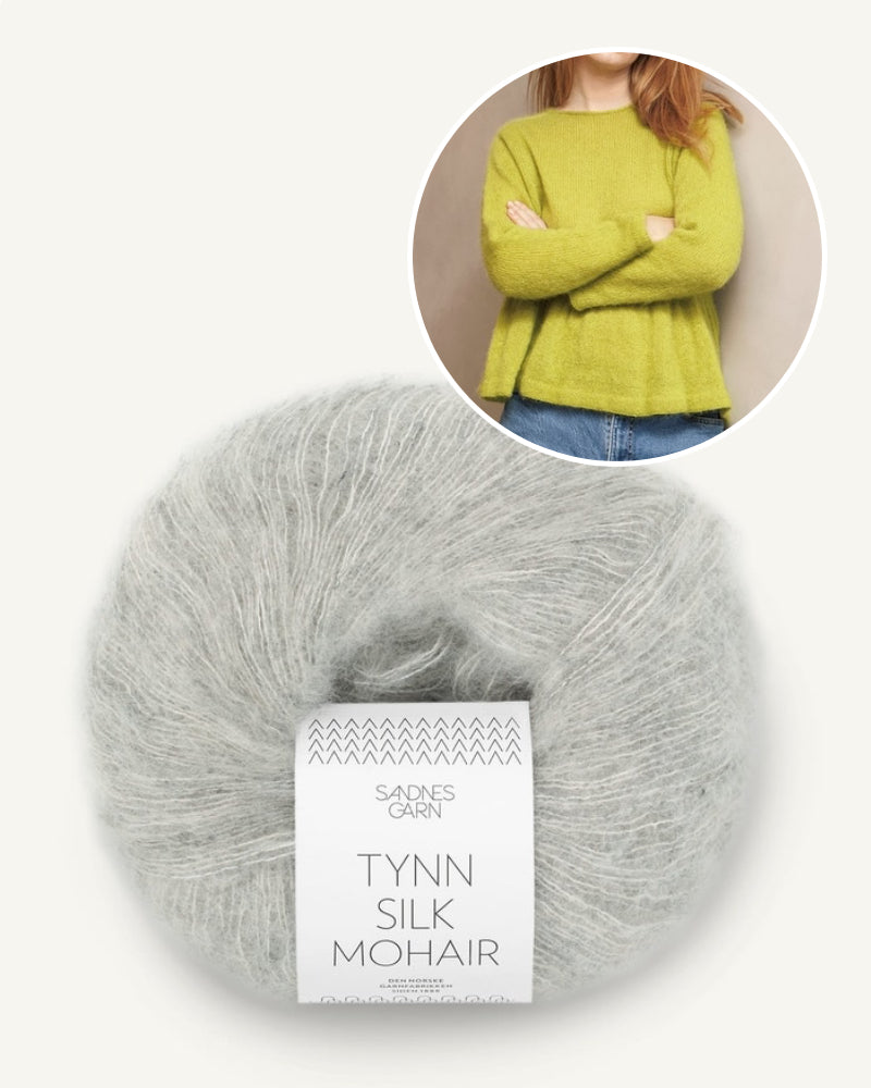 Garnpaket für die Vienna Bluse von Sandnes gestrickt mit Tynn Silk Mohair in hellgrau