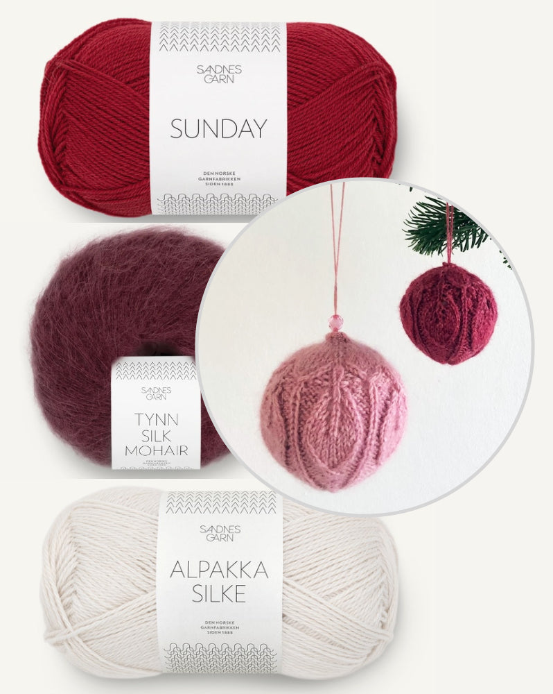 LeKnit Dahlia Weihnachtskugeln im Set aus Alpakka Silke, Sunday und Tynn Silk Mohair von Sandnes Garn 6