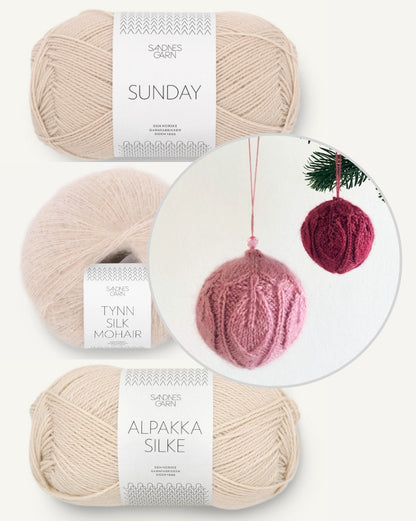 LeKnit Dahlia Weihnachtskugeln im Set aus Alpakka Silke, Sunday und Tynn Silk Mohair von Sandnes Garn 