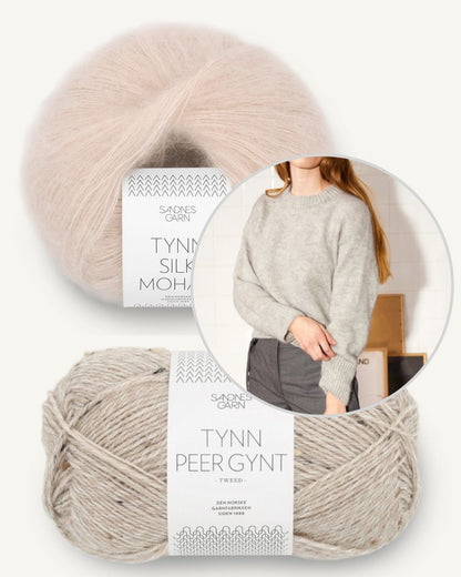 Sandnes Kollektion 2403 Heather Sweater aus Tynn Peer Gynt und Tynn Silk Mohair in der Farbe graubeige tweed