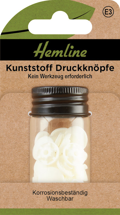 Hemline Druckknöpfe Kunststoff, 13mm, weiß, 10 Stück in Dose