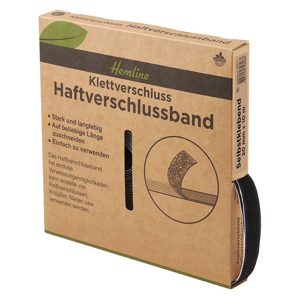 Hemline Klettverschluss selbstklebend schwarz 20mm x 10m