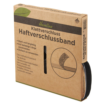 Hemline Klettverschluss selbstklebend schwarz 20mm x 10m