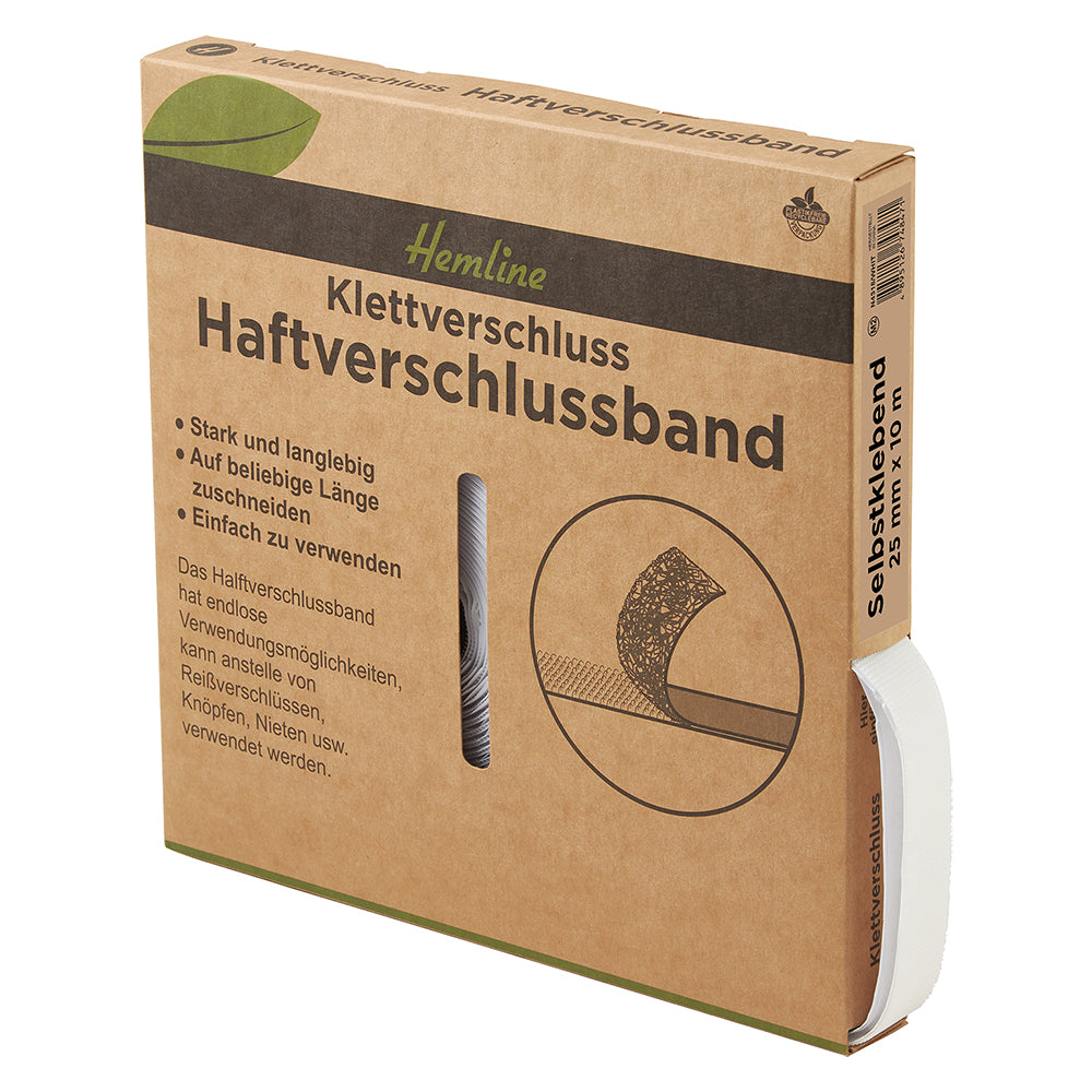 Hemline Klettverschluss selbstklebend weiß 25mm x 10m