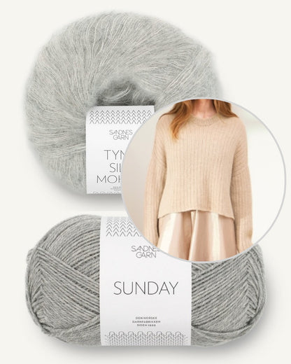 Sandnes Kollektion 2403 Hilda Sweater mit Sunday und Tynn Silk Mohair grau meliert