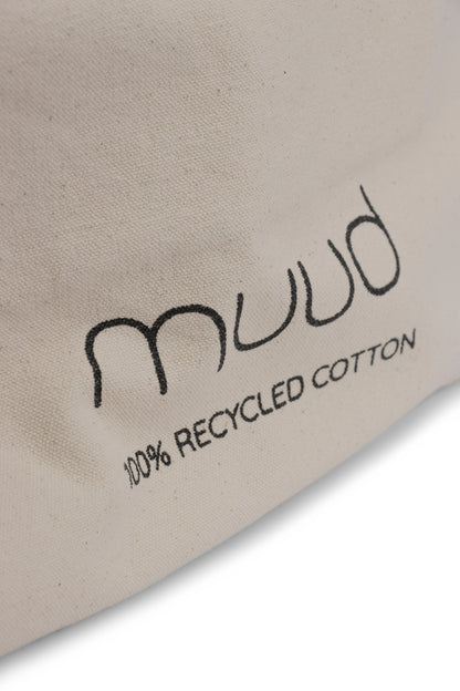 muud Recycled Shopper, beige, Detailaufnahme Schriftzug muud