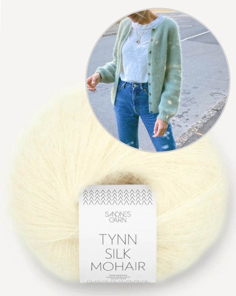 PetiteKnit Novice Cardigan Mohair Edition mit Tynn Silk Mohair von Sandnes Garn 18