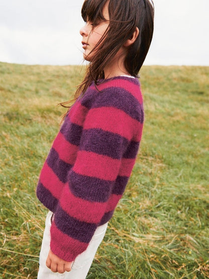 Sandnes, Magazin 2309, Debutant Cardigan Kids gestreift, Farbe brombeer / pink 1