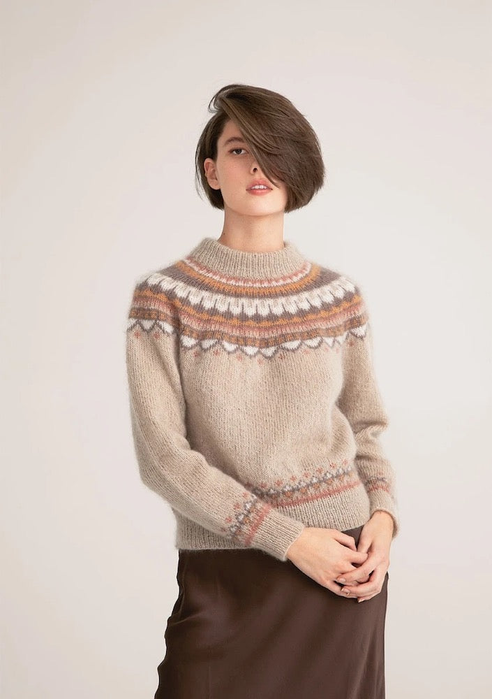 Sandnes Tema 70, Anleitungsheft für Grönlandpullover, 1. Farbkombination braun beige