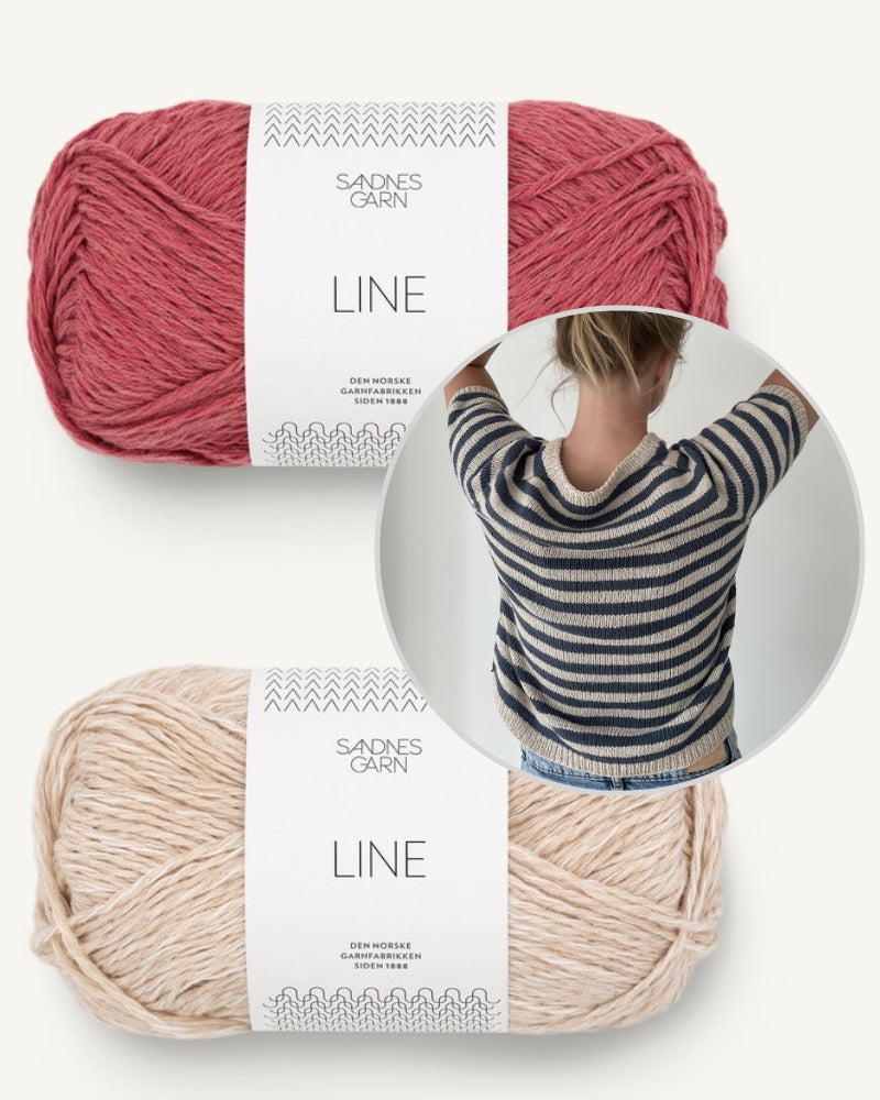 Coco Amour Knitwear Seaside Tee mit Line von Sandnes Garn Farbe mandel mit Himbeere